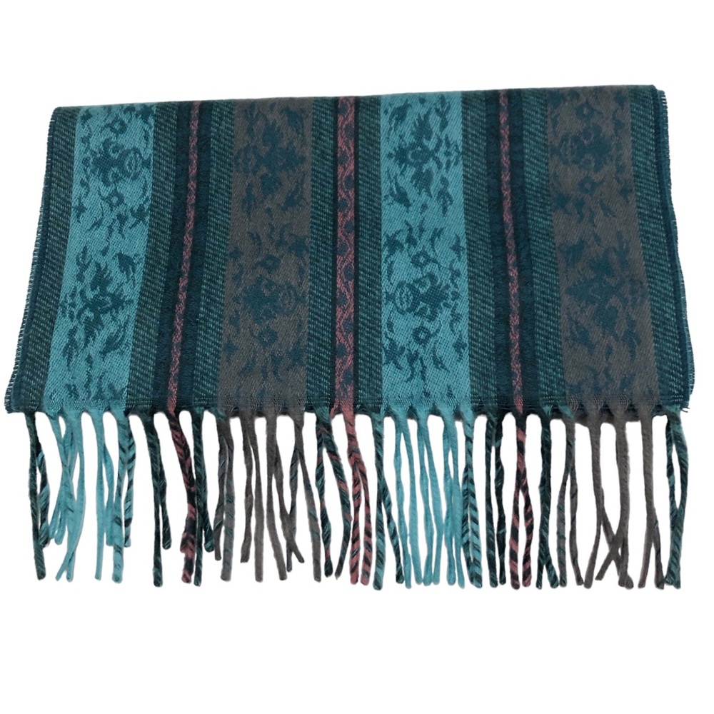 Fraas | Jacquard Weave Cashmink Teal Gray Scarf Teal Green Gray